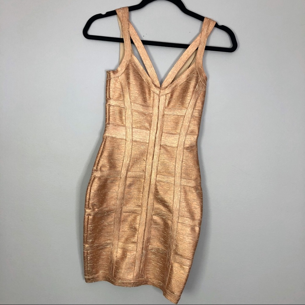 Gold Mettalic Bandage Dress